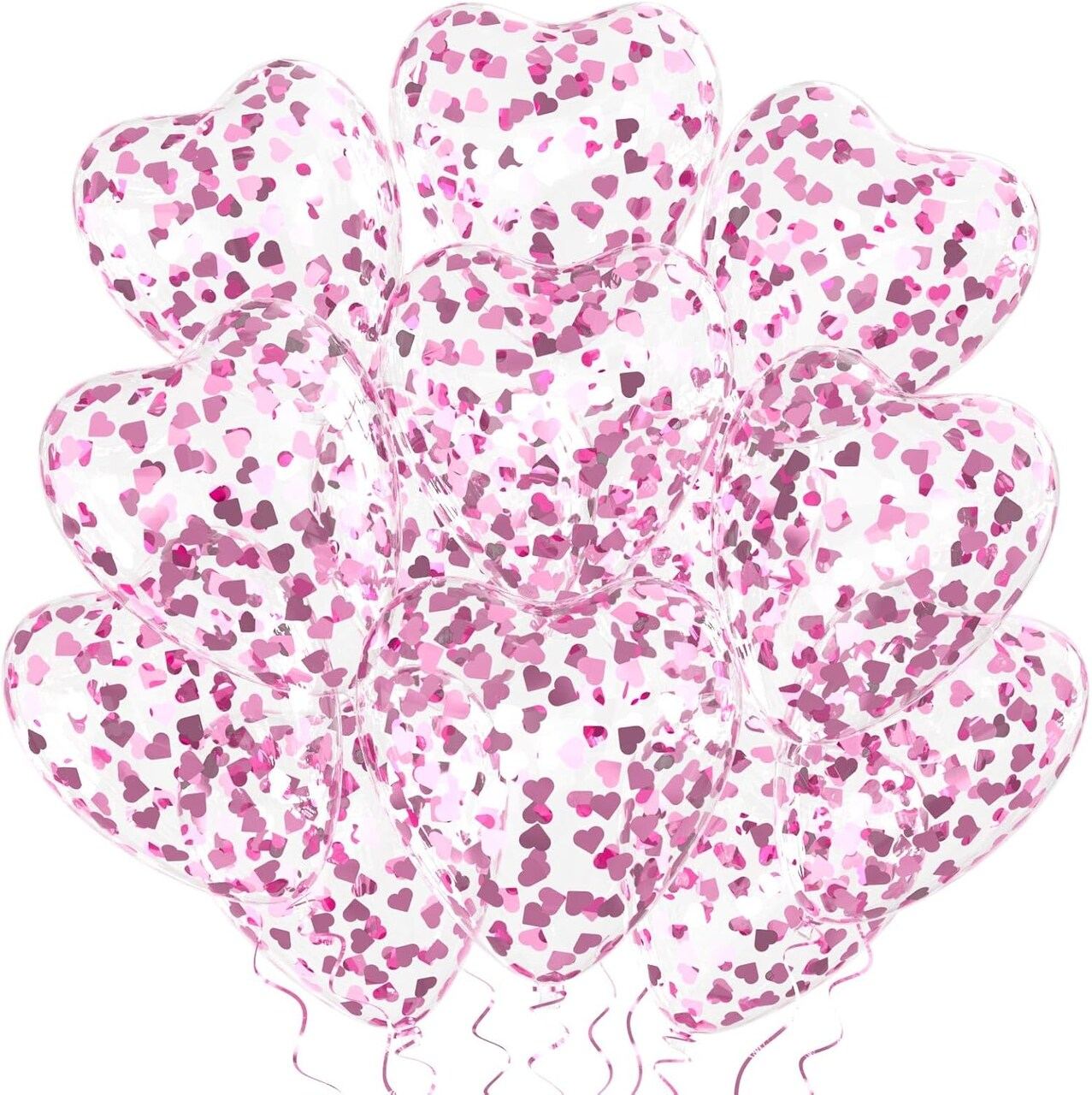 Pink Heart Confetti Balloons 30 Pcs, 12 Inch Clear Heart Latex Balloon with Heart Confetti Inside for Wedding Anniversary Birthday Party Valentine Baby Shower Bridal Shower Decorations Supplies